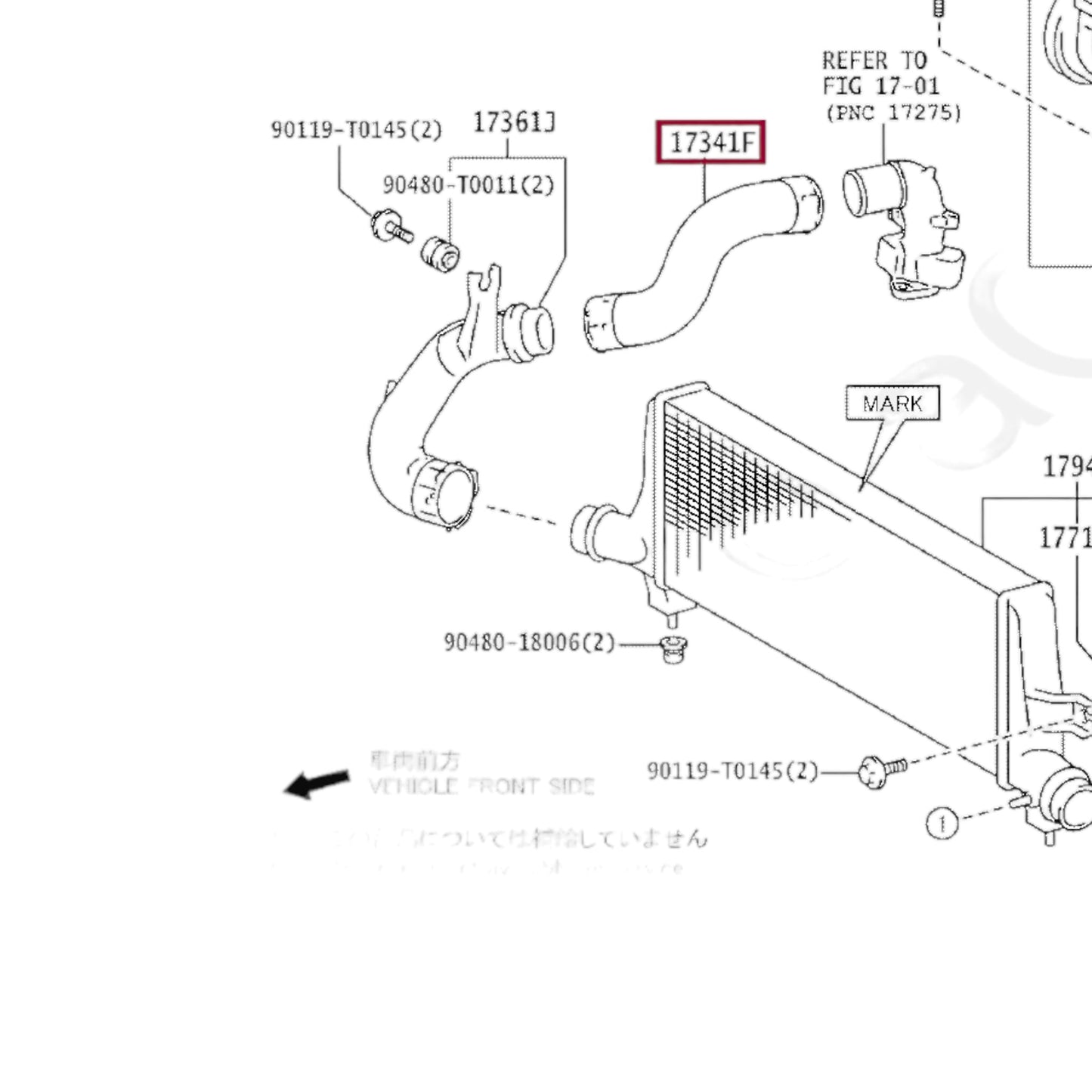 Manguera de intercooler Toyota hilux fortuner 2016 2025 (17341-0e021)(17302-0e021) 1GD 2GD