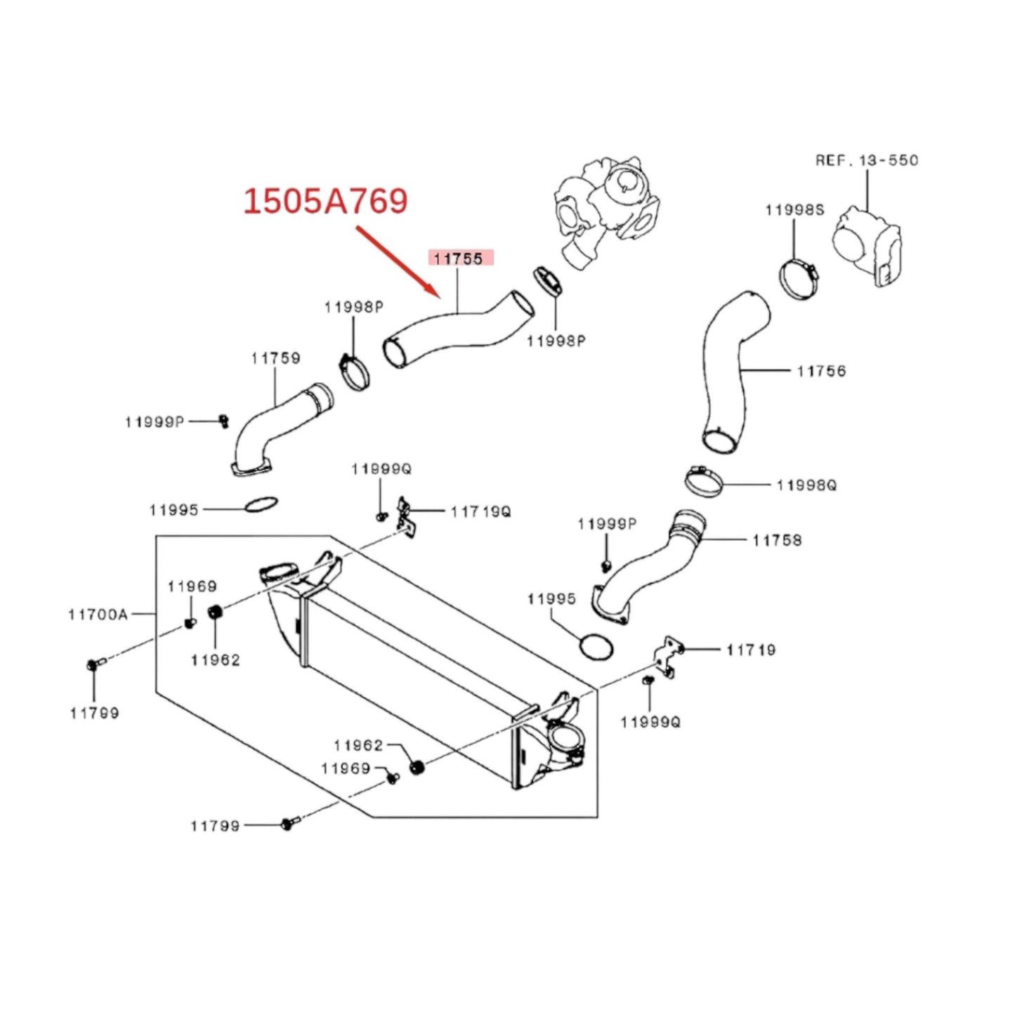 Manguera de intercooler Mitsubishi l200 Montero sport 2021 2024 4n15 2.4l (1505a769) - Auto repuestos Revisa 